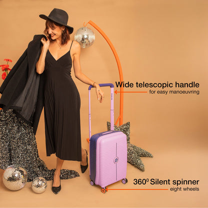 Nasher Miles Dubai TSA Lock Hard-Sided Polypropylene Cabin Luggage 20 inch | 55cm | 8 Wheels Small Trolley Bag for Travel | Suitcase (Lavender Navy Blue)