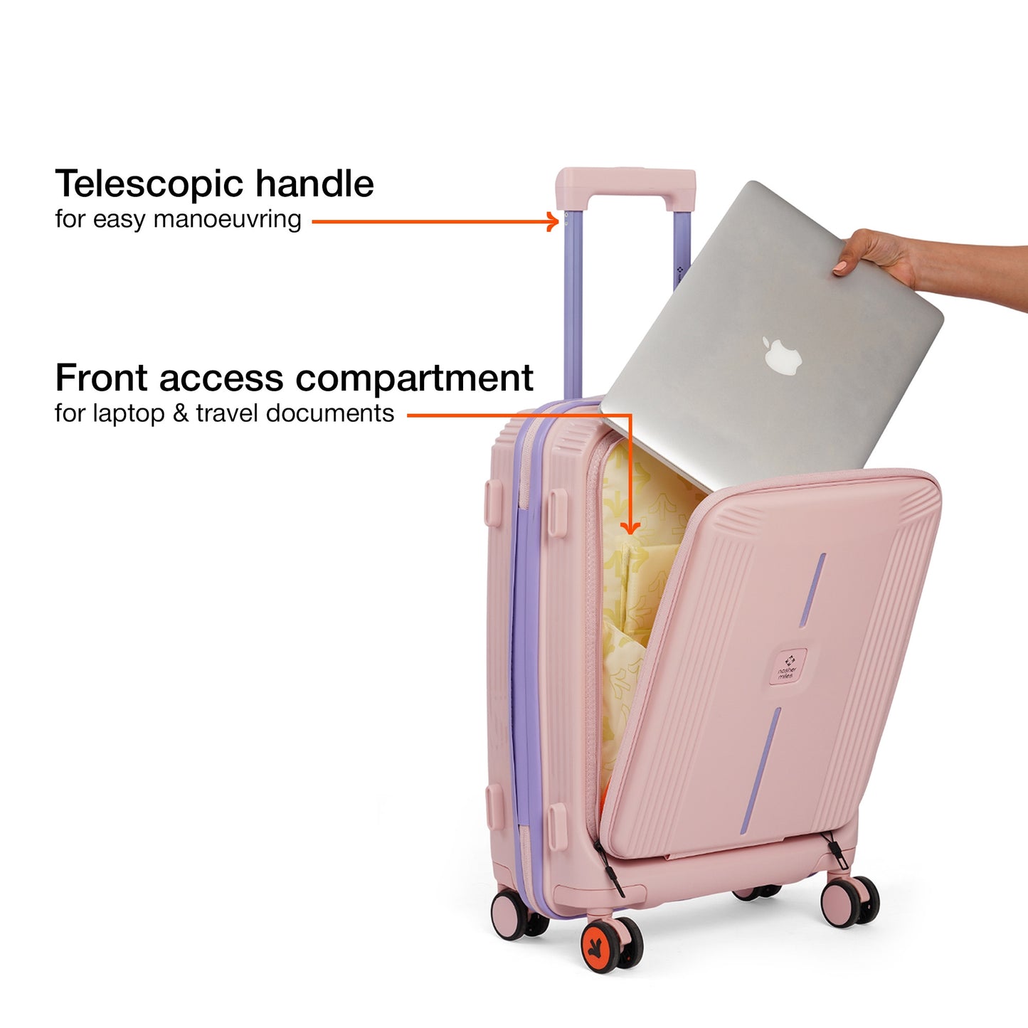Nasher Miles Alexandria Hard-Sided Polypropylene TSA Lock Cabin Luggage with Laptop Compartment 20 inch | 55cm | 8 Wheels Small Trolley Bag for Travel | Suitcase (Peach Grey)