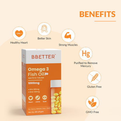 BBETTER Omega 3 Fish Oil Capsules - With 180 EPA : 120 DHA for Heart, Joints & Eyes | Bbetter at Broadway