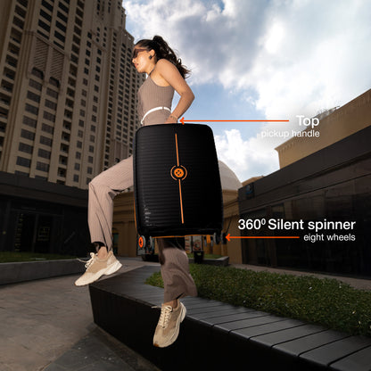Nasher Miles Dubai TSA Lock Hard-Sided Polypropylene Cabin Luggage 20 inch | 55cm | 8 Wheels Small Trolley Bag for Travel | Suitcase (Black Orange) | Nasher Miles at Broadway