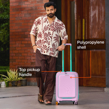Nasher Miles Capri Hard-Sided Polypropylene Cabin Luggage with Laptop Compartment 20 inch | 55cm | 8 Wheels Small Trolley Bag for Travel | Suitcase (Purple & Teal)