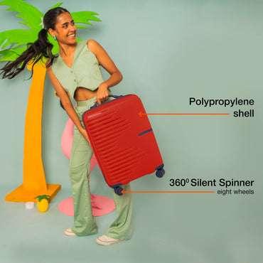 Nasher Miles Havelock TSA Lock and Anti-Theft Hard-Sided Polypropylene Cabin Luggage Red 20 inch |55 Trolley Bag | Suitcase