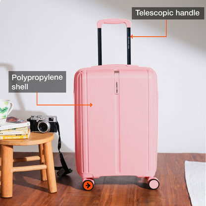 Nasher Miles The Line Hard-Sided Polypropylene Cabin Luggage Pink 20 inch |55 Trolley Bag