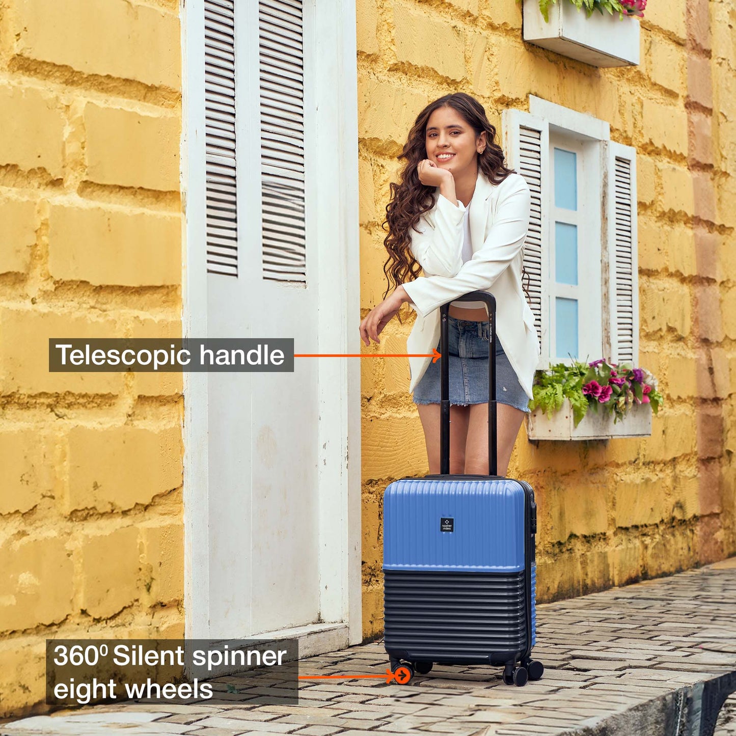 Nasher Miles Istanbul Hard-Sided ABS and PC Cabin Luggage 20 inch | 55cm | 8 Wheels Small Trolley Bag for Travel | Suitcase (Dark Blue)