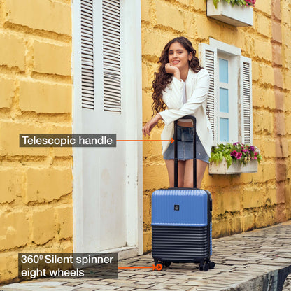 Nasher Miles Istanbul Hard-Sided ABS and PC Cabin Luggage 20 inch | 55cm | 8 Wheels Small Trolley Bag for Travel | Suitcase (Dark Blue)