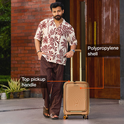 Nasher Miles Capri Hard-Sided Polypropylene Cabin Luggage with Laptop Compartment 20 inch | 55cm | 8 Wheels Small Trolley Bag for Travel | Suitcase (Champagne & RoseGold)