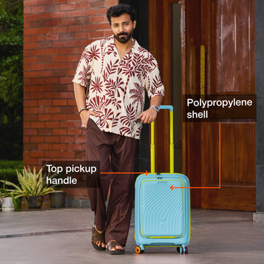 Nasher Miles Capri Hard-Sided Polypropylene Cabin Luggage with Laptop Compartment 20 inch | 55cm | 8 Wheels Small Trolley Bag for Travel | Suitcase (Light Blue & Yellow)
