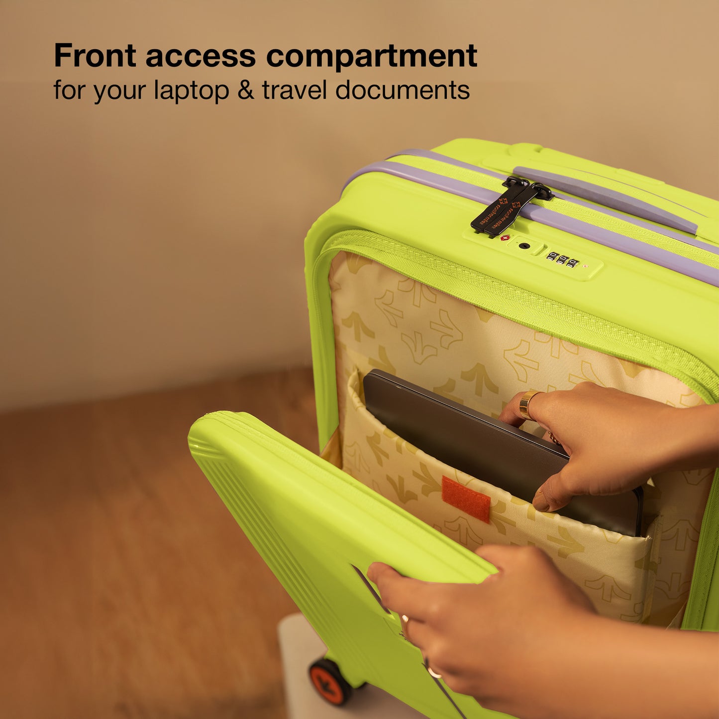 Nasher Miles Alexandria Hard-Sided Polypropylene TSA Lock Cabin Luggage with Laptop Compartment 20 inch | 55cm | 8 Wheels Small Trolley Bag for Travel | Suitcase (Green Purple)