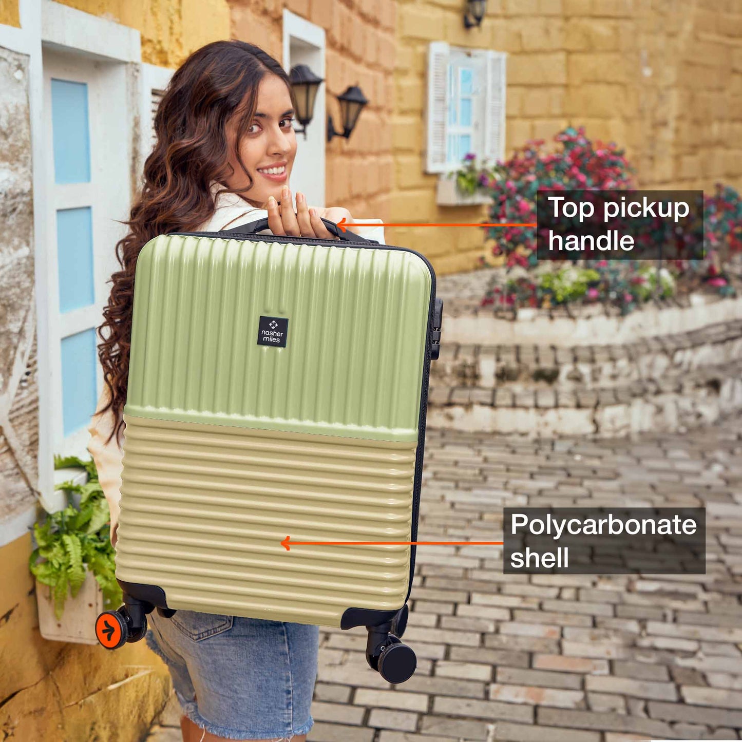 Nasher Miles Istanbul Hard-Sided ABS and PC Cabin Luggage 20 inch | 55cm | 8 Wheels Small Trolley Bag for Travel | Suitcase (Green Yellow)