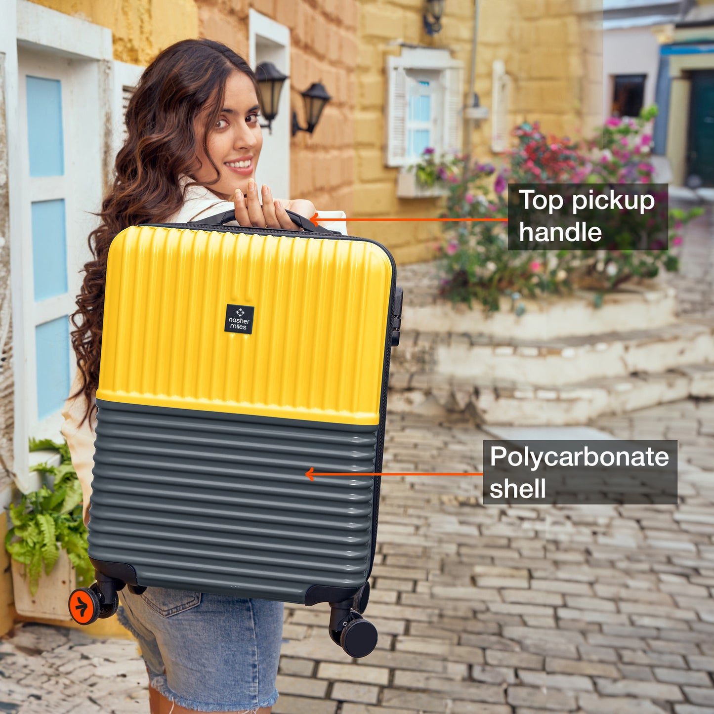 Nasher Miles Istanbul Hard-Sided ABS and PC Cabin Luggage 20 inch | 55cm | 8 Wheels Small Trolley Bag for Travel | Suitcase (Yellow Grey)