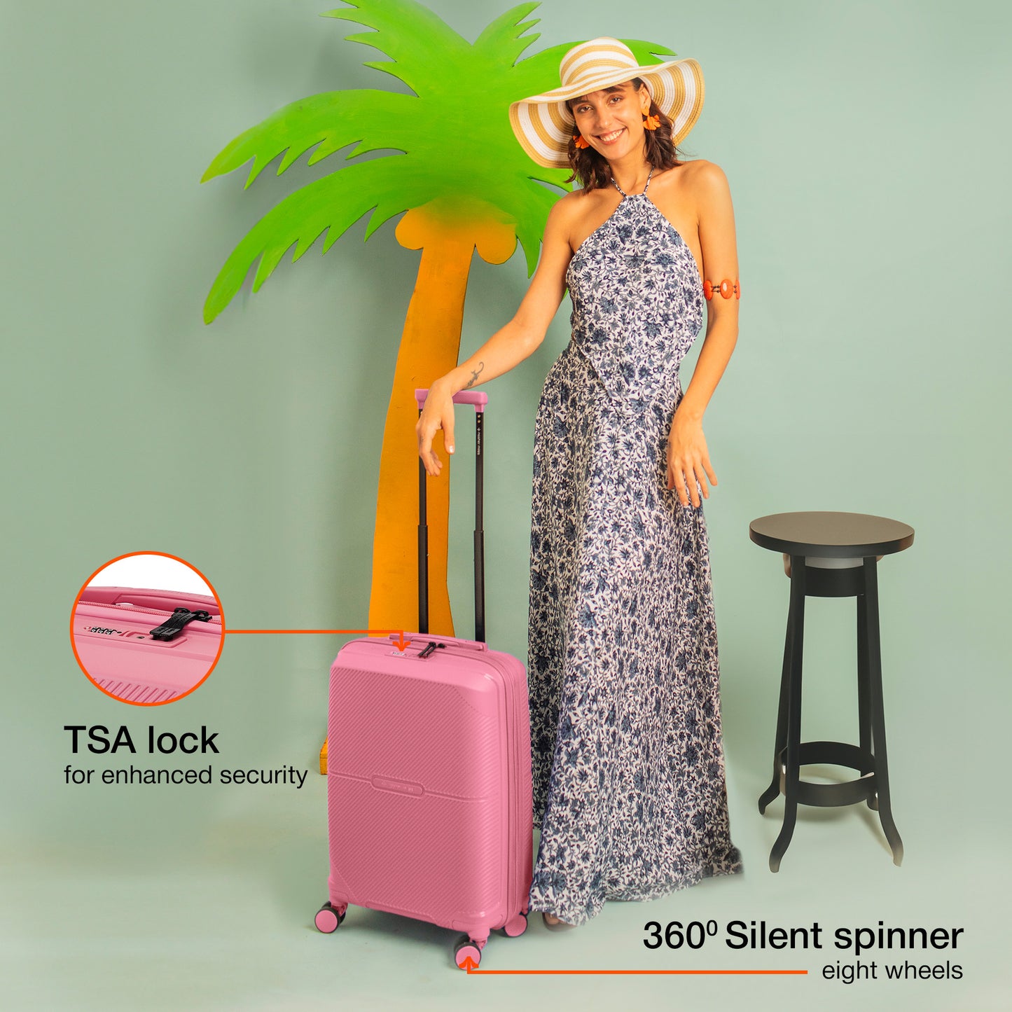 Nasher Miles Hawaii TSA Lock and Anti-Theft Hard-Sided Polypropylene Cabin Luggage Pink 20 inch |55 Trolley Bag | Suitcase