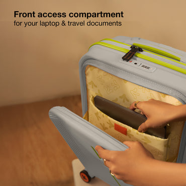 Nasher Miles Alexandria Hard-Sided Polypropylene TSA Lock Cabin Luggage with Laptop Compartment 20 inch | 55cm | 8 Wheels Small Trolley Bag for Travel | Suitcase (Grey Green)