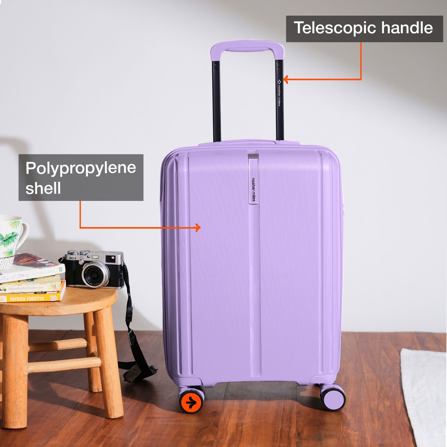 Nasher Miles The Line Hard-Sided Polypropylene Cabin Luggage Purple 20 inch |55 Trolley Bag