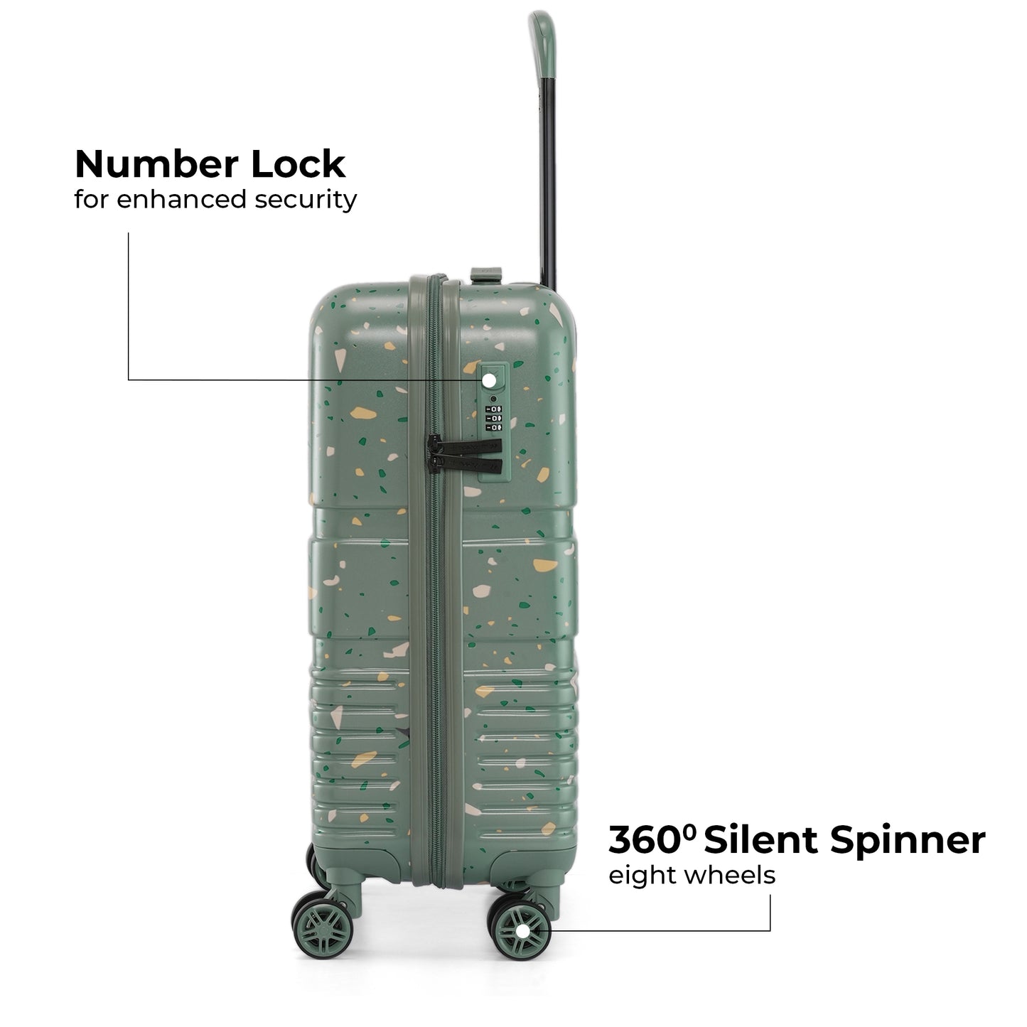 Nasher Miles Venice Hard-Sided Polycarbonate Cabin Terrazzo Printed Luggage 20 inch | 55cm | 8 Wheels Small Trolley Bag for Travel | Suitcase (Green)