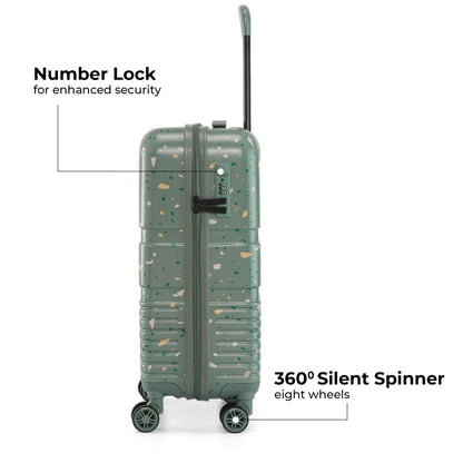 Nasher Miles Venice Hard-Sided Polycarbonate Cabin Terrazzo Printed Luggage 20 inch | 55cm | 8 Wheels Small Trolley Bag for Travel | Suitcase (Green)