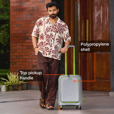 Nasher Miles Capri Hard-Sided Polypropylene Cabin Luggage with Laptop Compartment 20 inch | 55cm | 8 Wheels Small Trolley Bag for Travel | Suitcase (Grey & Green)