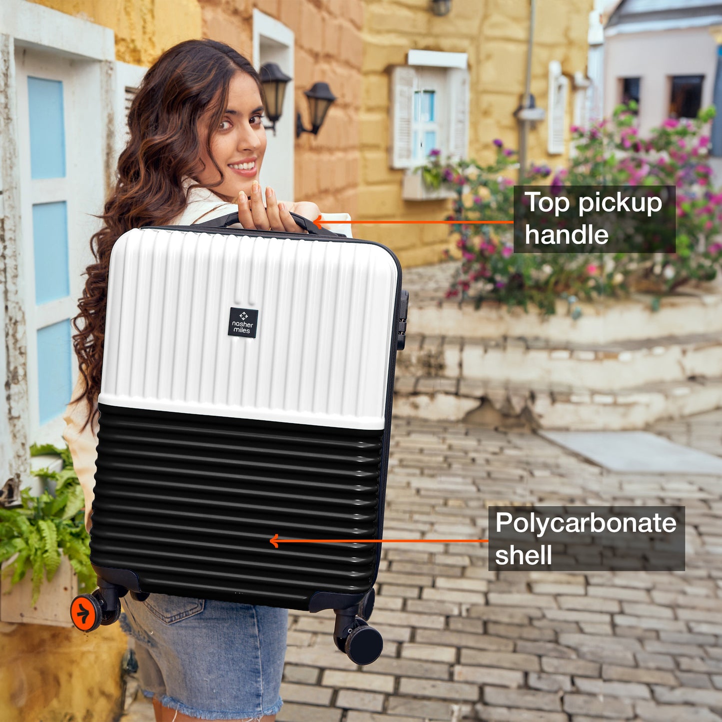 Nasher Miles Istanbul Hard-Sided ABS and PC Cabin Luggage 20 inch | 55cm | 8 Wheels Small Trolley Bag for Travel | Suitcase (Black White)