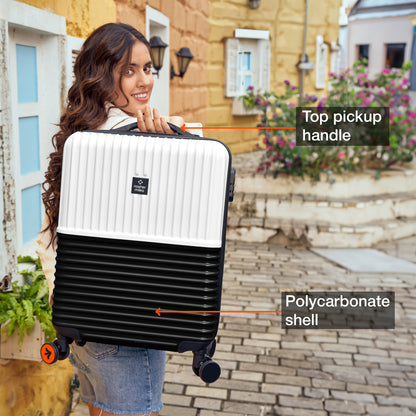 Nasher Miles Istanbul Hard-Sided ABS and PC Cabin Luggage 20 inch | 55cm | 8 Wheels Small Trolley Bag for Travel | Suitcase (Black White)