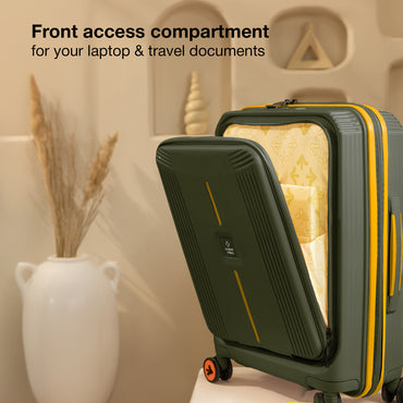 Nasher Miles Alexandria Hard-Sided Polypropylene TSA Lock Cabin Luggage with Laptop Compartment 20 inch | 55cm | 8 Wheels Small Trolley Bag for Travel | Suitcase (Green Yellow)