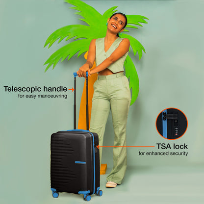 Nasher Miles Havelock TSA Lock and Anti-Theft Hard-Sided Polypropylene Cabin Luggage Black 20 inch |55 Trolley Bag | Suitcase