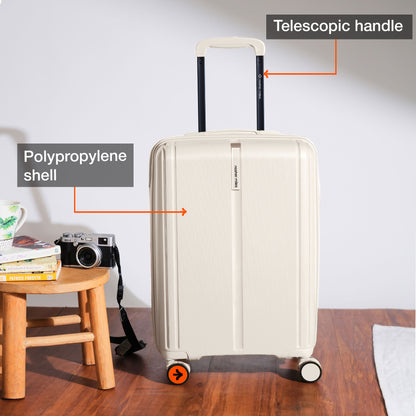 Nasher Miles The Line Hard-Sided Polypropylene Cabin Luggage White 20 inch |55 Trolley Bag