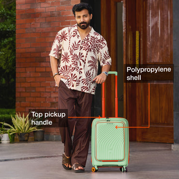 Nasher Miles Capri Hard-Sided Polypropylene Cabin Luggage with Laptop Compartment 20 inch | 55cm | 8 Wheels Small Trolley Bag for Travel | Suitcase (Mint Green & Orange)