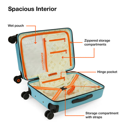 Nasher Miles Zanzibar TSA Lock Hard-Sided Polycarbonate Cabin Luggage Yellow Blue 20 inch |55 Trolley Bag| Suitcase
