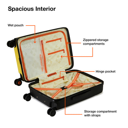 Nasher Miles Zanzibar TSA Lock Hard-Sided Polycarbonate Cabin Luggage Black Yellow 20 inch |55 Trolley Bag| Suitcase