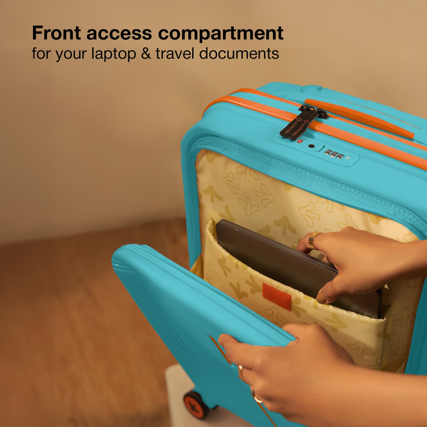 Nasher Miles Alexandria Hard-Sided Polypropylene TSA Lock Cabin Luggage with Laptop Compartment 20 inch | 55cm | 8 Wheels Small Trolley Bag for Travel | Suitcase (Teal Peach)