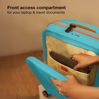 Nasher Miles Alexandria Hard-Sided Polypropylene TSA Lock Cabin Luggage with Laptop Compartment 20 inch | 55cm | 8 Wheels Small Trolley Bag for Travel | Suitcase (Teal Peach)