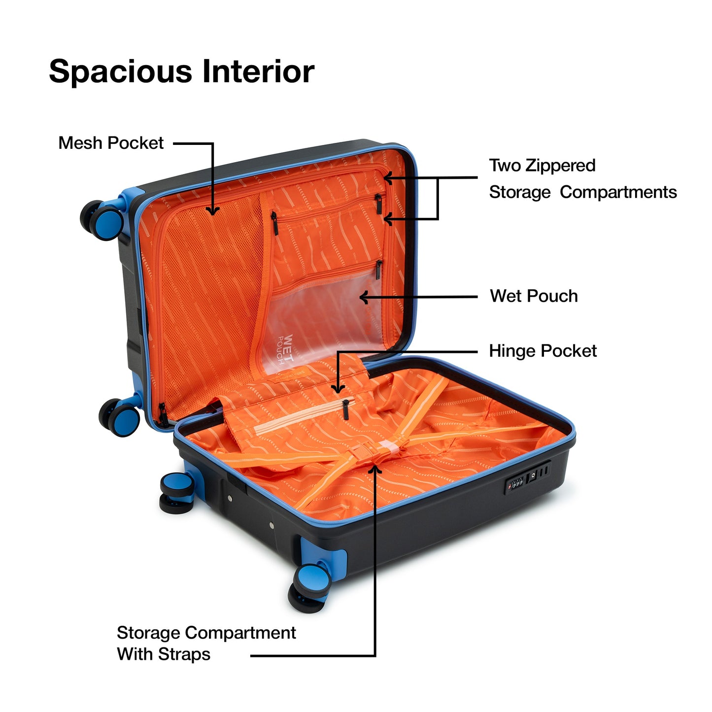 Nasher Miles Havelock TSA Lock and Anti-Theft Hard-Sided Polypropylene Cabin Luggage Black 20 inch |55 Trolley Bag | Suitcase