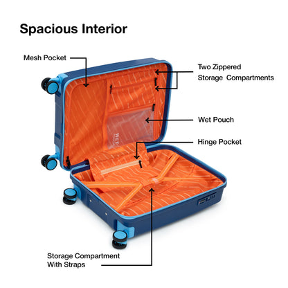 Nasher Miles Havelock TSA Lock and Anti-Theft Hard-Sided Polypropylene Cabin Luggage Blue 20 inch |55 Trolley Bag | Suitcase