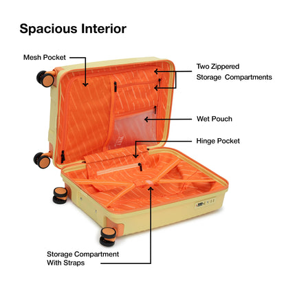 Nasher Miles Havelock TSA Lock and Anti-Theft Hard-Sided Polypropylene Cabin Luggage Cream 20 inch |55 Trolley Bag | Suitcase