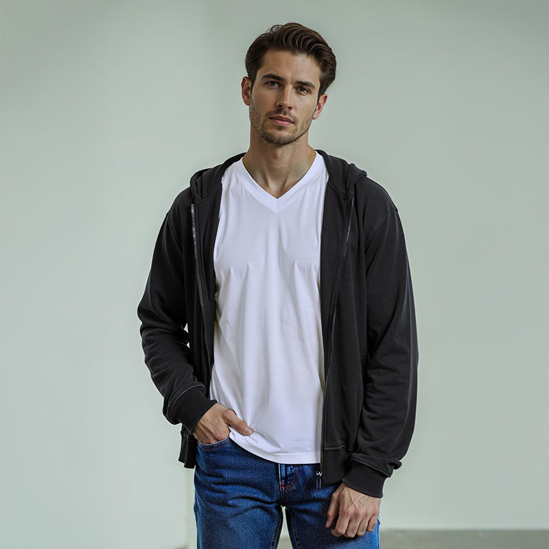 Men's French Terry Back Print Hoodie - Black