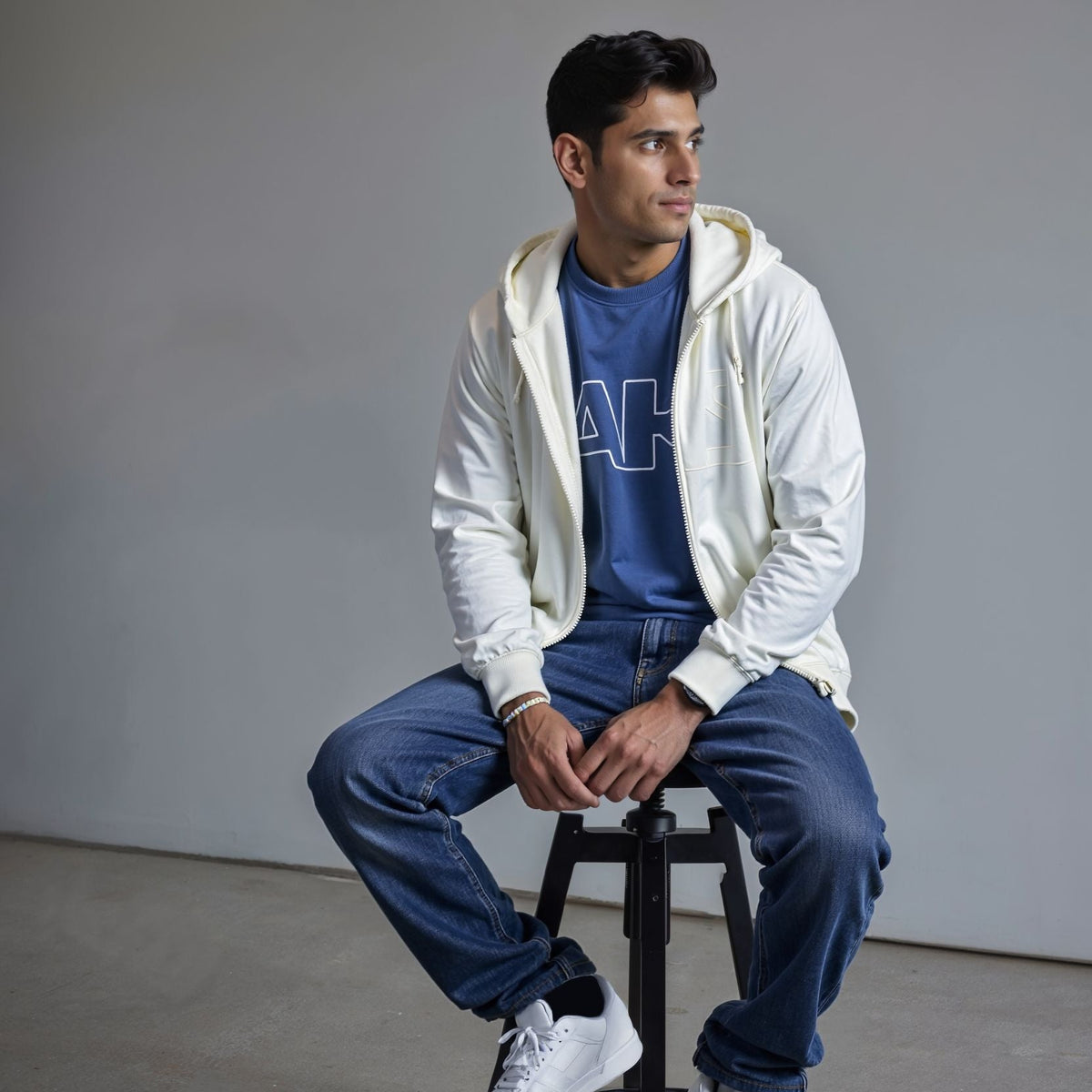 Men's French Terry Back Print Hoodie - Off White