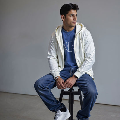 Men's French Terry Back Print Hoodie - Off White