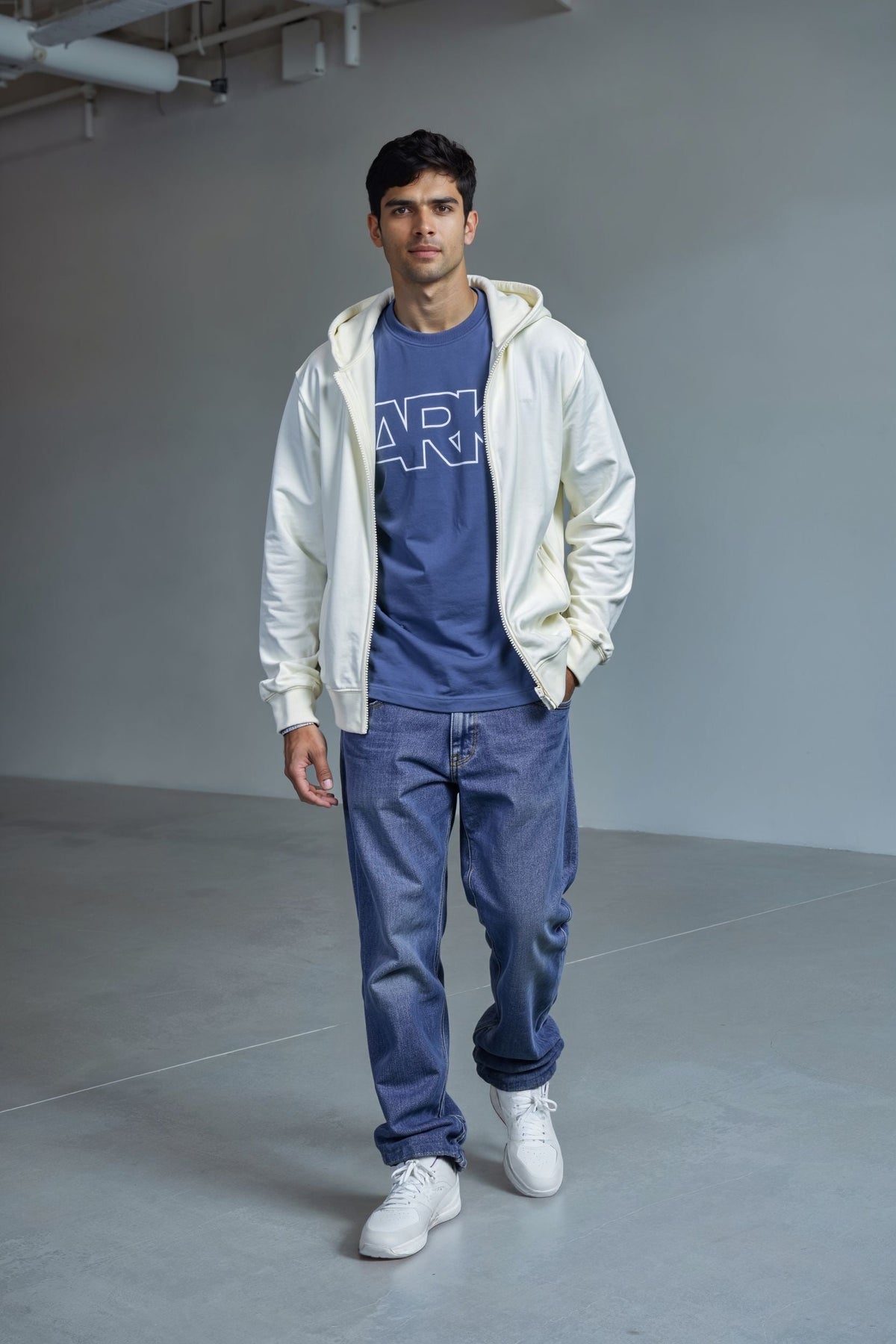 Men's French Terry Back Print Hoodie - Off White