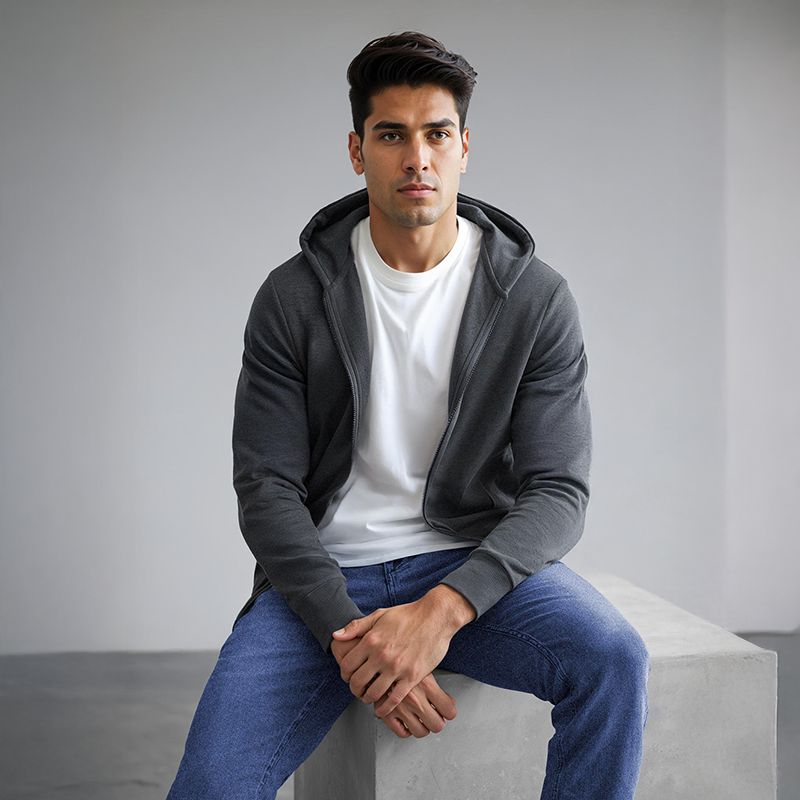 Men's French Terry Hoodie - Charcoal Melange
