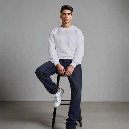 Men's French Terry Embossed Sweatshirt -  White