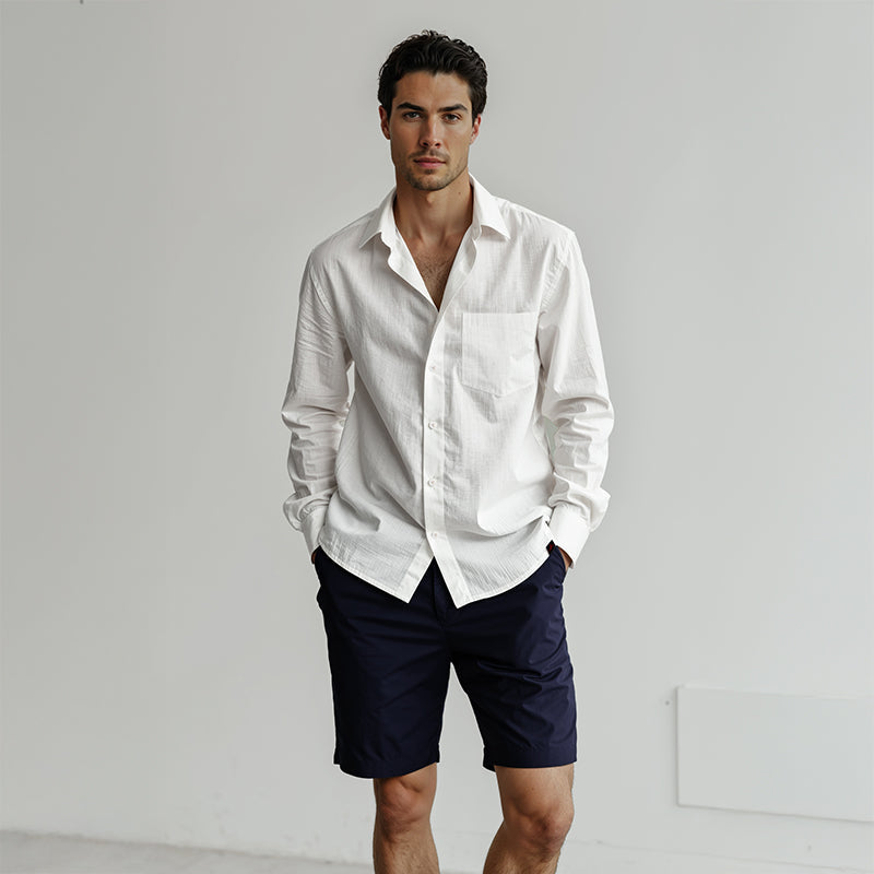Men's Linen Classic Collar Shirt - Dawn Blue