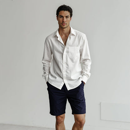 Men's Linen Classic Collar Shirt - Dawn Blue
