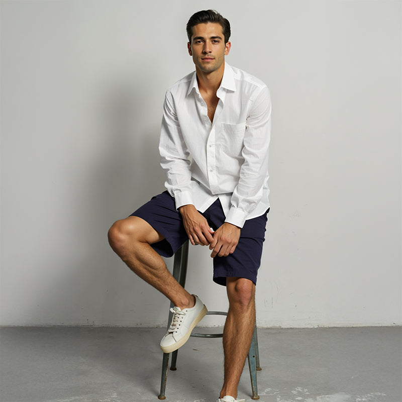 Men's Linen Classic Collar Shirt - Dawn Blue