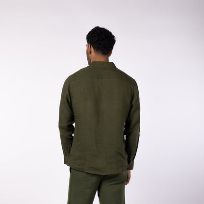 Men's Linen Classic Collar Shirt - Olive