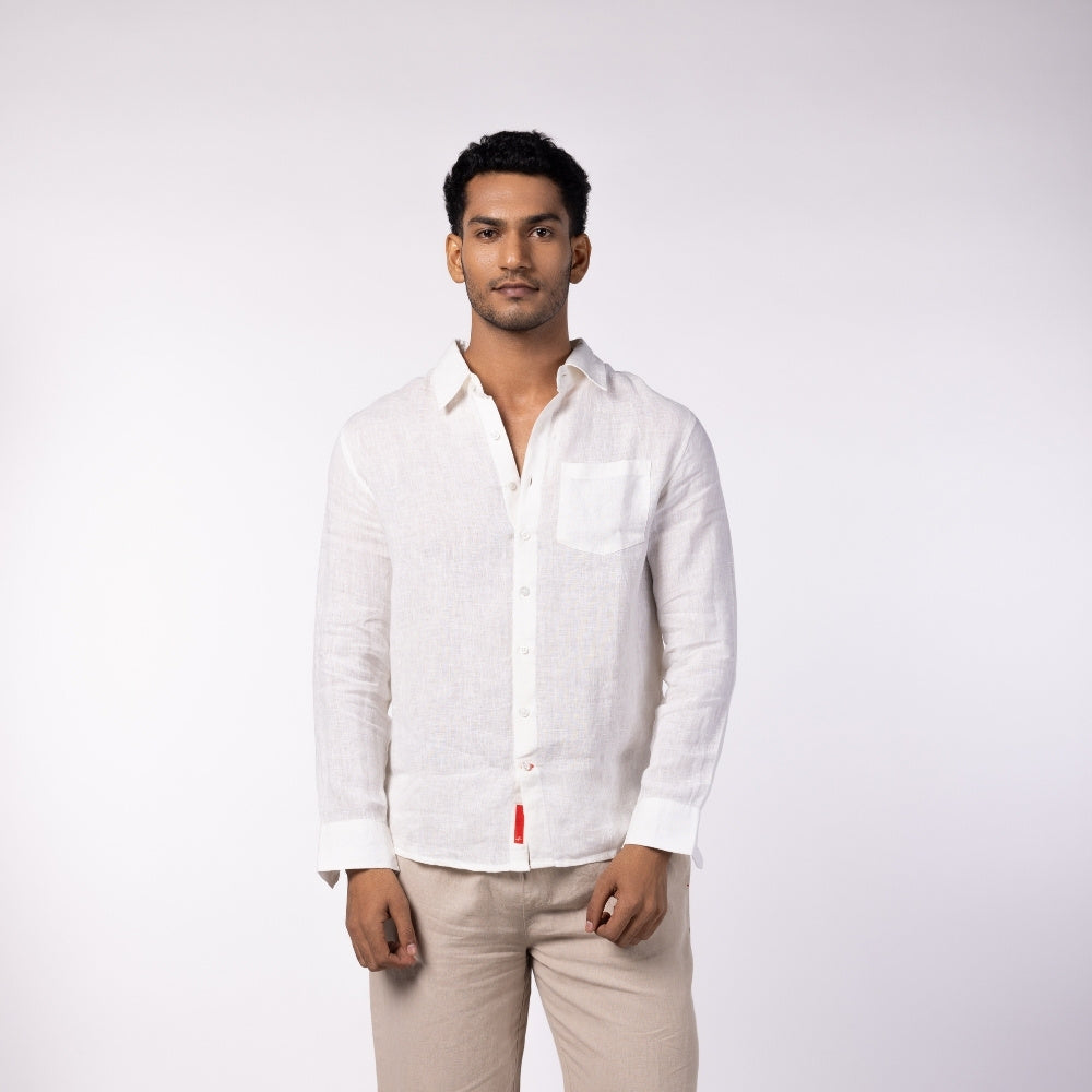 Men's Linen Classic Collar Shirt - White