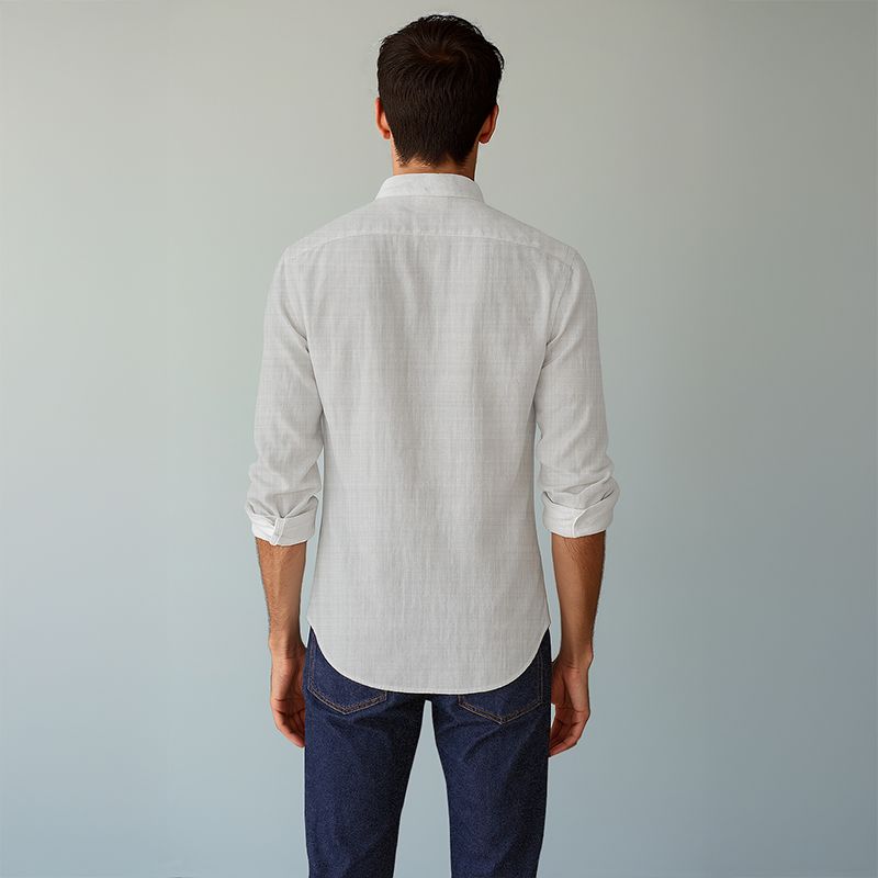 Men's Linen Mandarin Collar Shirt - Dawn Blue
