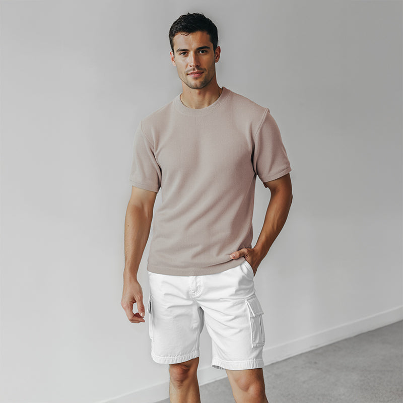 Men's Flat Knit Roundneck T-Shirt - Beige
