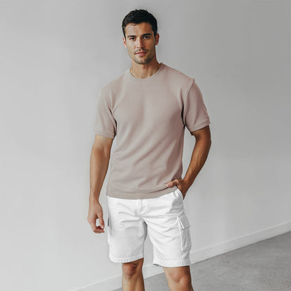 Men's Flat Knit Roundneck T-Shirt - Beige