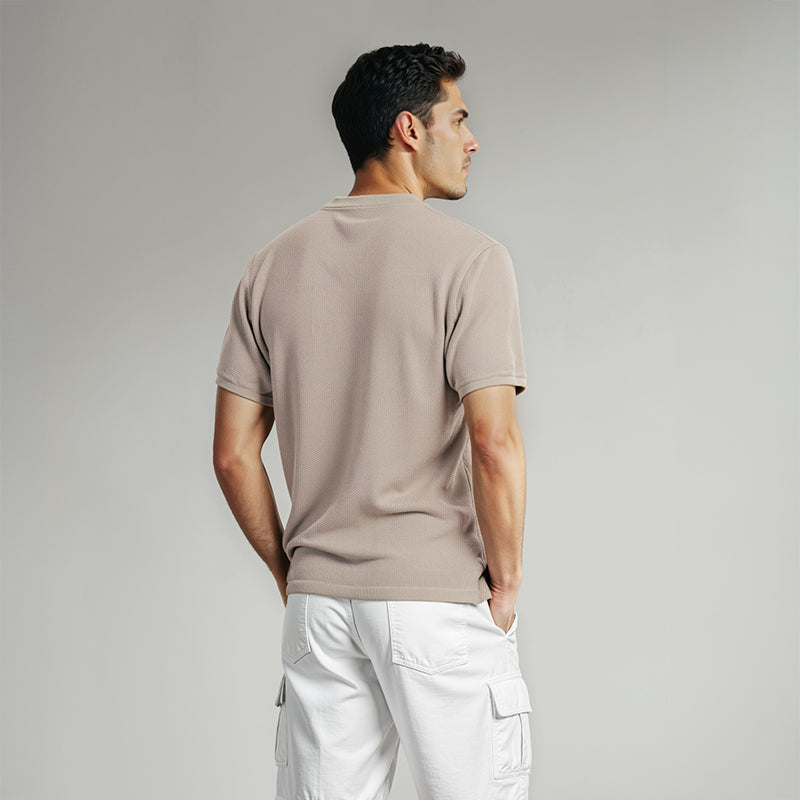 Men's Flat Knit Roundneck T-Shirt - Beige