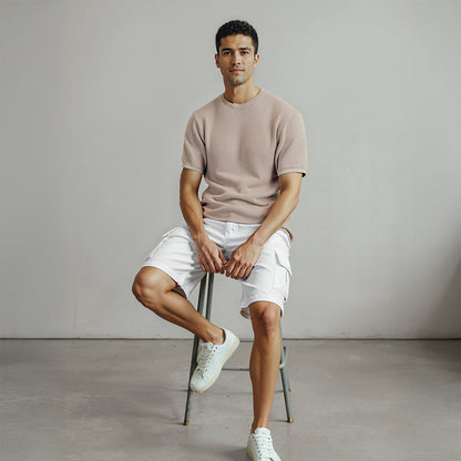 Men's Flat Knit Roundneck T-Shirt - Beige