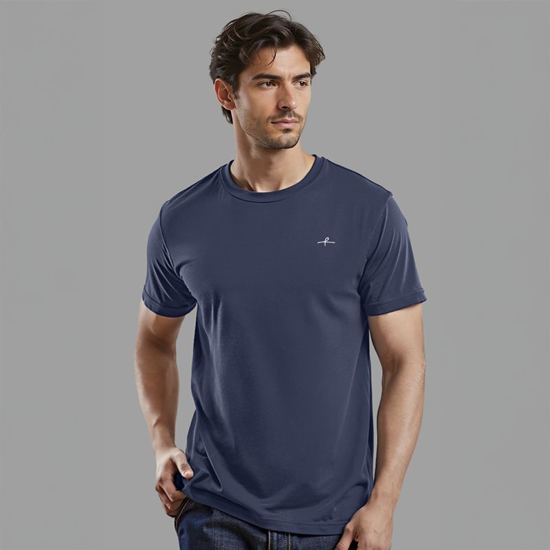Men's Cotton Jersey Roundneck T-Shirt - Navy Blue